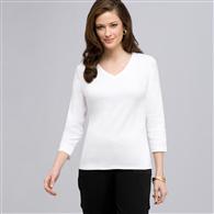 3/4 Sleeve V-Neck Top, White, medium