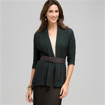 Novelty Stitch Belted Cardigan, Laurel, large