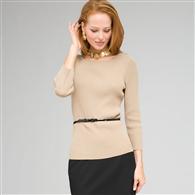 Belted Ribbed Boat Neck Sweater, New Rattan, medium