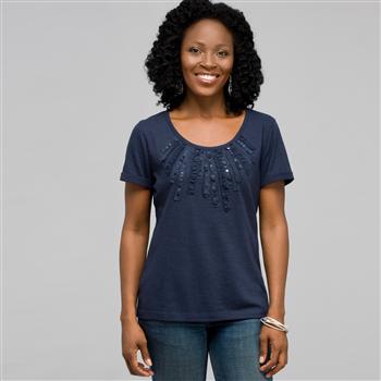 Scoop Neck Tee with Applique, , large