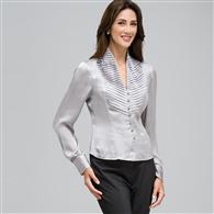 Pleated Bib Long Sleeve Shirt, Silver Grey, medium
