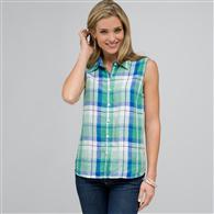 Sleeveless Button Down Shirt, Multi, medium