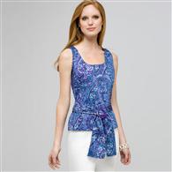 Paisley Sleeveless Shirt With Tie Front., Spring Violet Combo, medium