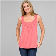 Scoop Neck Tank With Embroidery, fiesta coral, medium