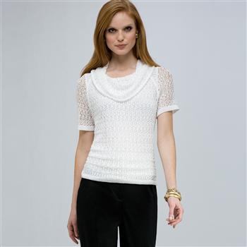 Cowl Neck Top, White, large