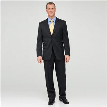 Charcoal Single Pleat Striped Wool Suit, Charcoal, large