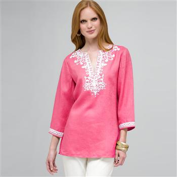 3/4 Sleeve Tunic, Hot Pink & White, large