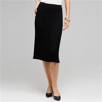 Long Pleated Skirt, Black, large