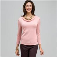 3/4 Sleeve Solid Drape Neck Sweater, Carnation, medium