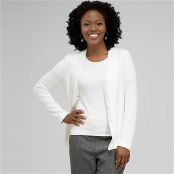 Rib Trim V-Neck Cardigan, Ivory, large