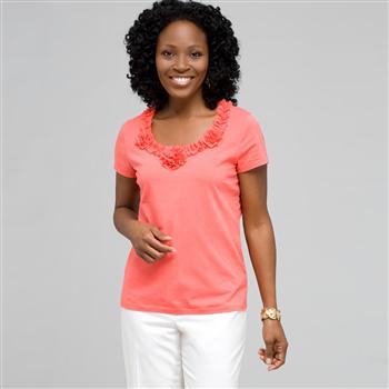 Flower Embellishment Tee, Coral Sun, large