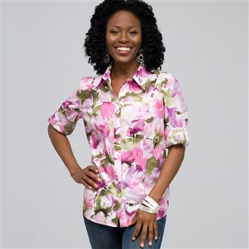 Roll Sleeve Floral Shirt, Multi, large