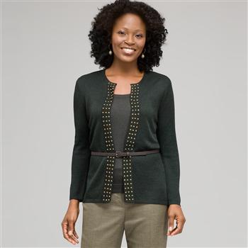 Belted Cardigan With Studs, Laurel, large
