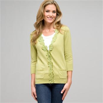 Lace Trimmed Cardigan, spring bud, large