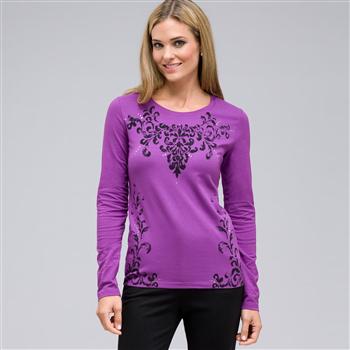 Long Sleeve Crew Neck Top, , large