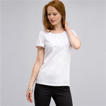 Scoop Neck Tee with Applique, White, large