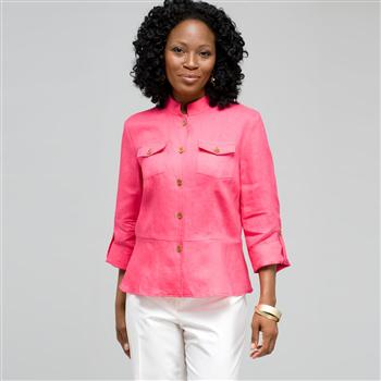 Button Front Shirt, Hot Pink, large