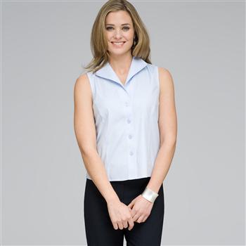 No-Iron Platinum Easy Care Sleeveless Fitted Shirt, Light Blue, large