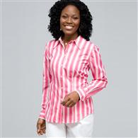 Striped Button Down Shirt, Hot Pink Combo, medium