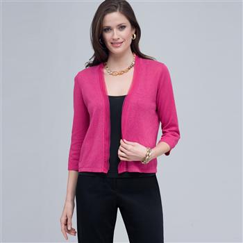 Woven Trimmed Cardigan., Dark Pink Gem, large