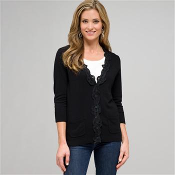 Lace Trimmed Cardigan, , large
