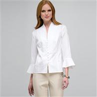 3/4 Sleeve Button Down Shirt, White, medium