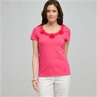 Flower Embellishment Tee, Hot Pink, medium