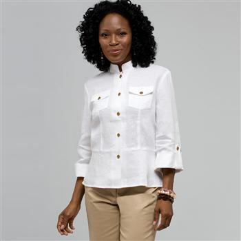 Button Front Shirt, White, large