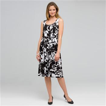 Floral Scoop Neck Tank Dress, Black & White, large