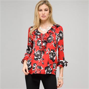 Floral Ruffle Top, Cardinal Red Multi, large