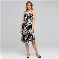 Floral Scoop Neck Tank Dress, Black & White, medium