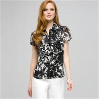 Ruffle Cascade Blouse., Black & White, medium