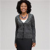 Ruffle Front Cardigan, Black & White, medium