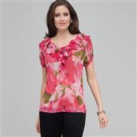 Ruffle Front Blouse., Pink Gem Combo, medium