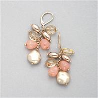 Pink and Gold Cluster Drop Earring, Pink, medium