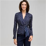 Long Sleeve Tie Front Blouse, Admiral Navy & White, medium