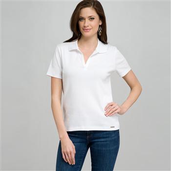 Short Sleeve Solid Cotton Polo Tee, White, large