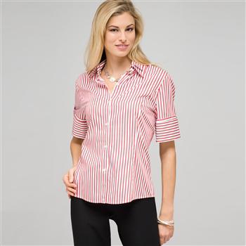 Double Collar Striped Shirt, Cardinal Red & Black, large