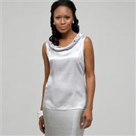 Sleeveless Twist Neck Blouse, Light Grey, medium