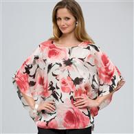 Floral Poncho Blouse, meadow rose combo, medium