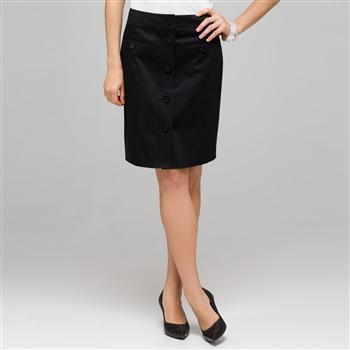 Button Front Skirt, Black, large