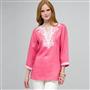 3/4 Sleeve Tunic, Hot Pink & White, small