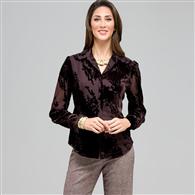 Long Sleeve Covered Placket Blouse, Brown, medium