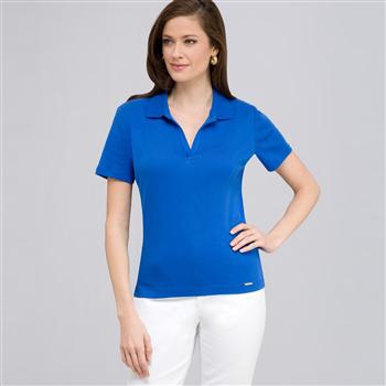 Short Sleeve Solid Cotton Polo Tee, Blue, large