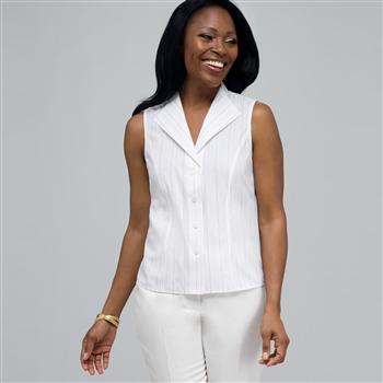 No-Iron Easy Care Sleeveless Shirt, White Multi, large