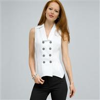 Double Breasted Sleeveless Button Down Blouse., White, medium