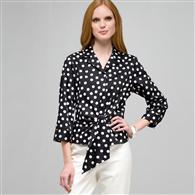 Dot Tie Front Blouse, Black & White, medium