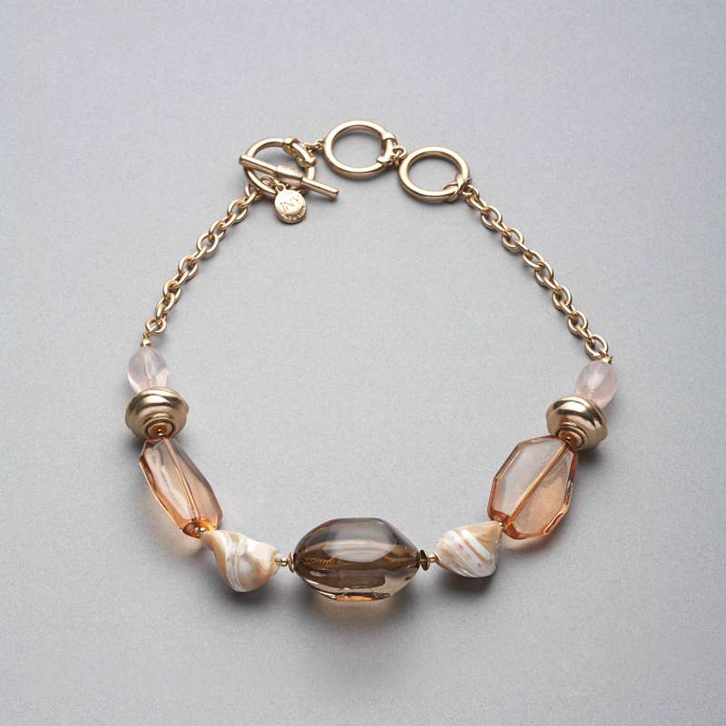 Pink and Brown Collar Necklace, Gold, large image number 0