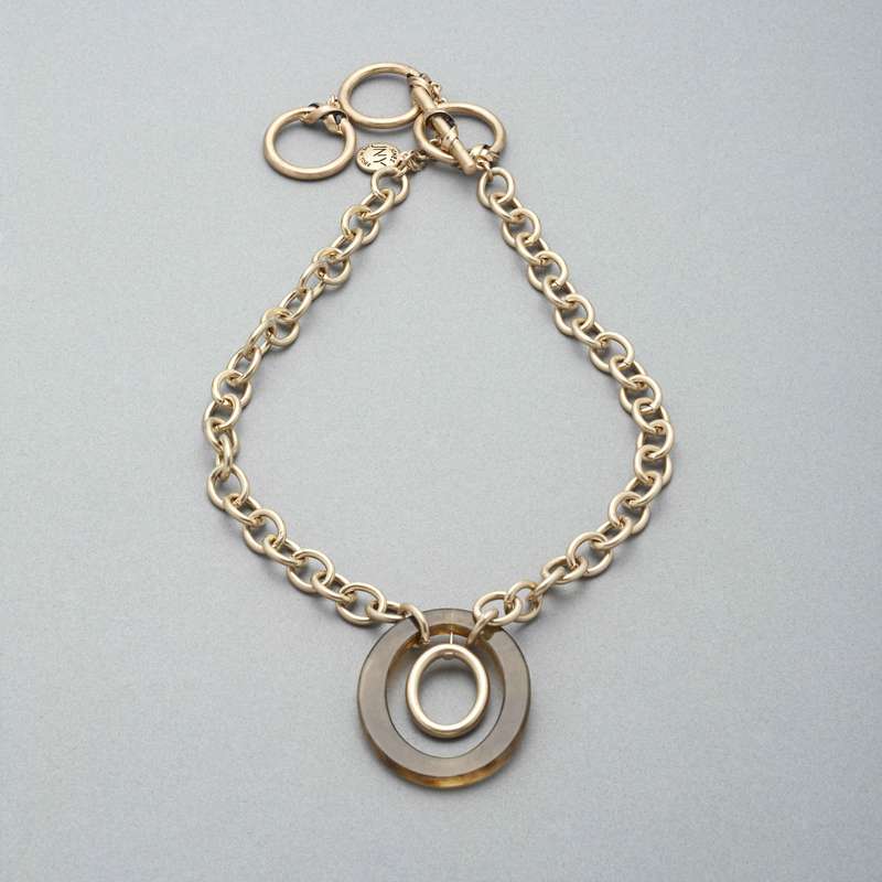 Double Hoop Long Necklace, Gold, large image number 0