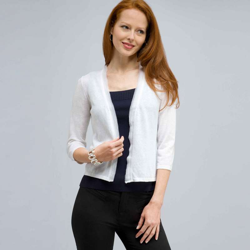 Woven Trimmed Cardigan., White, large image number 0